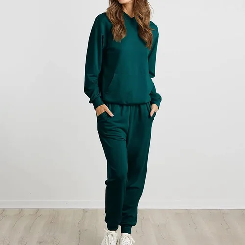 Vista 5 de Conjunto de 2 piezas para mujer, conjunto deportivo de manga larga con cuello de color sólido
