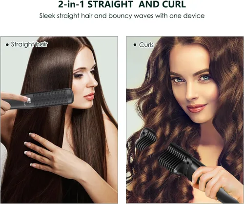 Vista 4 de Cepillo alisador iónico para cabello lacio o rizado, peinado suave, ligero peine caliente revestimiento de cerámica de doble voltaje, herramientas