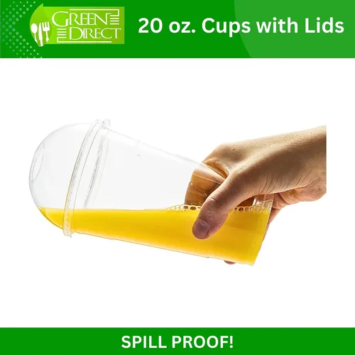 Vista 4 de Green Direct Vasos de plástico desechables transparentes de 20 onzas con tapas, café helado, tazas de té Boba de burbujas para bebidas frías