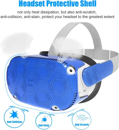 Vista 3 de AMVR VR - Carcasa protectora para auriculares ligera y duradera para accesorios Meta Quest 2 evita colisiones y arañazos azul