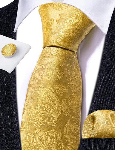 Vista 86 de Barry.Wang - Juego de corbata de seda para hombre, diseño de cachemira, pañuelo y gemelos de bolsillo