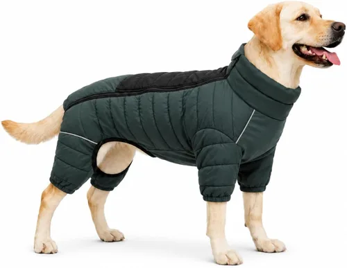 Vista 36 de Suéter para Perro ArmyGreen, Resistente al Viento, Reflectante - Chaqueta de Invierno Dirigible para S, M, L - Cremallera, Tallas Ajustables Verde