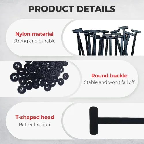 Vista 3 de 100 hebillas universales de nailon para ataduras de cables para automóvil, resistente soporte de bridas con cierre automático con diseño de pasador
