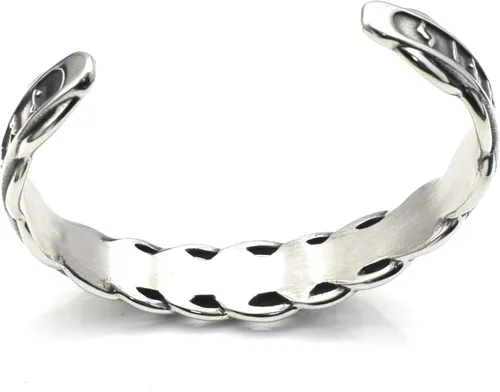 Vista 6 de joymiao Pulsera vikinga para mujeres y hombres, anillo de brazo, joyería nórdica, pulsera de acero inoxidable, pulsera escandinava con cabeza