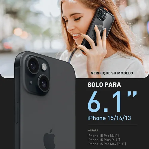 Vista 2 de i-Blason AresMag - Funda protectora transparente para iPhone 15/14/13 de 6.1 pulgadas, compatible con MagSafe, a prueba de golpes, con protector