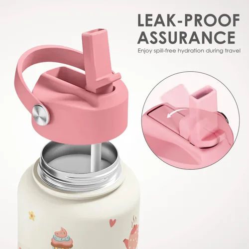 Vista 3 de Regalo de repostería para mujeres, botella de agua de acero inoxidable de 32 oz con tapa y popote, botellas aisladas estéticas de dulces, regalos