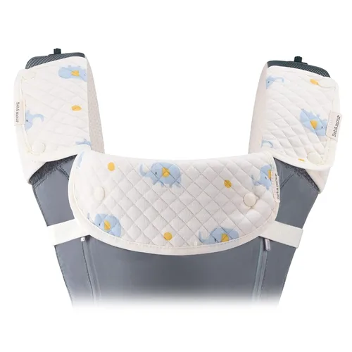 Vista 2 de Bebamour Babero reversible de algodón para todas las posiciones de transporte, babero blanco para niños y niñas (elefante)