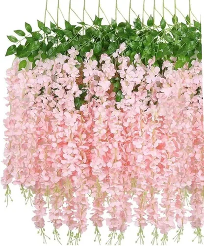 Vista 12 de OUKEYI Guirnalda de flores artificiales de glicina, 12 unidades, flores falsas de seda de 3.6 pies para colgar en interiores y exteriores, hogar