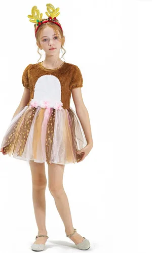 Vista 6 de Disfraz de ciervo de Navidad para niñas vestido de Navidad con diadema