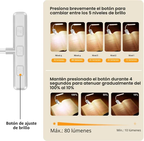 Vista 2 de Gritin Luz de libro recargable de 19 LED para leer en la cama Blanco