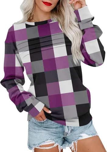 Vista 19 de Sudaderas para mujer, cuello redondo, manga larga, suave, ajuste holgado, ropa de primavera y otoño 2026, S-2XL