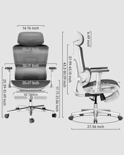 Vista 2 de Hbada Silla de oficina ergonómica con reposabrazos ajustables 3D, soporte lumbar ajustable, respaldo alto para silla de computadora, silla