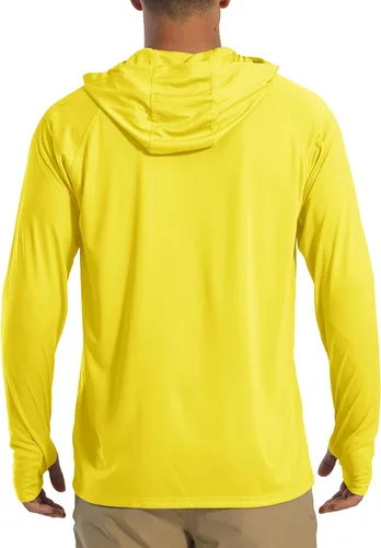 Vista 2 de BIYLACLESEN Camiseta de manga larga con protección solar UPF 50+ para hombre, para correr, con capucha
