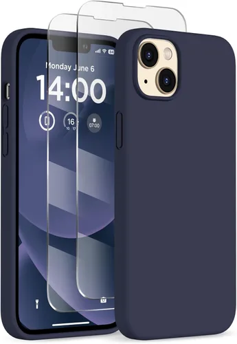 Vista 15 de Funda de silicona diseñada para iPhone 14 Plus, con 2 protectores de pantalla, funda protectora de cuerpo completo a prueba de golpes, funda delgada