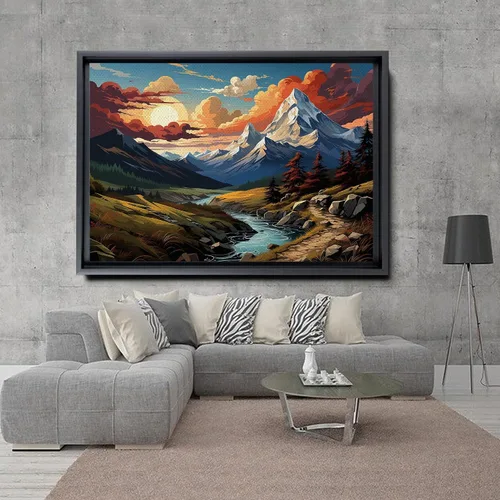 Vista 3 de Watercolor Panoramic Landscape Canvas Print, Framed Canvas, Colorful Nature Art