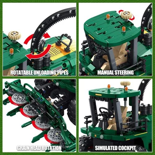 Vista 5 de TYCOLE Technic - Juego de bloques de construcción de tractor, camión de granja y cosechadora, juguetes de construcción con cabeza de grano móvil