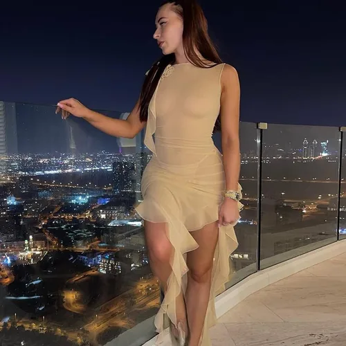 Vista 5 de KMBANGI Vestido sexy de tubo con volantes para mujer, con borlas florales, de malla, vestido largo sin tirantes, fruncido, sin tirantes, para mujer