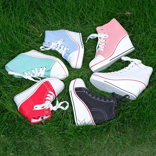 Vista 5 de Hurriman Wedge Sneakers for Women, High Heel Platform High Top Canvas Shoes Lace up Zipper Fashion Sneakers, Tenis Zapatos de Cuña Plataforma Tacón