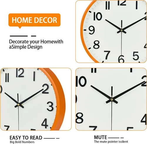 Vista 4 de Reloj de pared, moderno reloj de pared pequeño de 8 pulgadas, funciona con pilas, silencioso, analógico, clásico, para oficina, hogar, baño, cocina