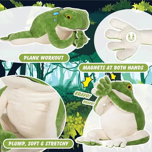 Vista 3 de BRINJOY Rana gigante de peluche, rana verde de felpa grande de 28 pulgadas con imán, calcomanías de Navidad, rana realista de peluche grande