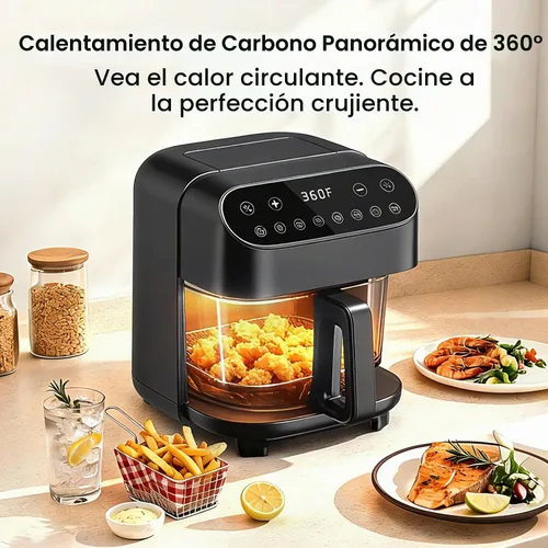 Vista 4 de Electactic Freidora de aire de vidrio de 5 cuartos de galón, sin PFAS y cesta apta para lavavajillas, ventana transparente de 360°, pantalla táctil