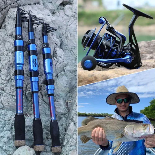 Vista 9 de Sougayilang - Combos de carretes y cañas de pescar, fibra de carbono 24 toneladas, carretes y cañas telescópica portátiles para viajes, pesca