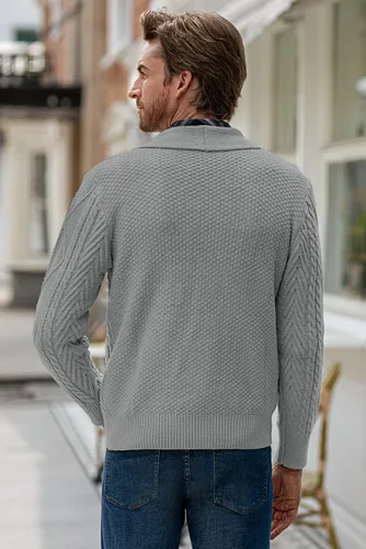 Vista 9 de JMIERR Men's Casual Long Sleeve Shawl Collar Buttons Down Cable Knit Cardigan Sweater with Pockets