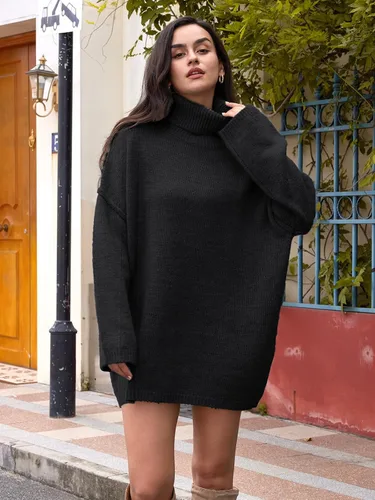 Vista 4 de LILLUSORY Suéter de punto de gran tamaño con cuello alto y manga larga para mujer