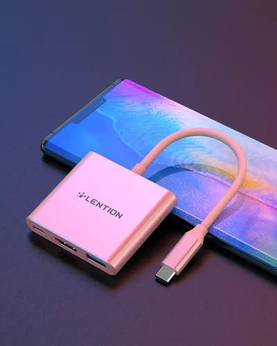 Vista 6 de LENTION Hub USB-C 3 en 1, adaptador HDMI 4K con USB 3.0 y carga PD de 100 W, compatible con MacBook/Surface/iPad Pro, oro rosa Ideal for Work &