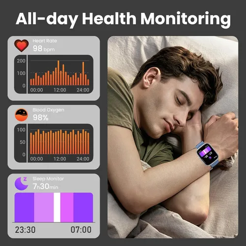 Vista 6 de Reloj inteligente para hombres y mujeres (respuesta/hacer llamadas), pantalla táctil de 1.95 pulgadas con monitor de frecuencia cardíaca/sueño