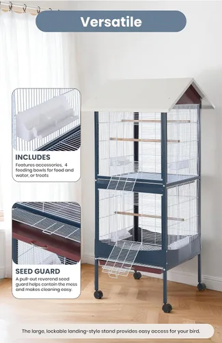 Vista 3 de Garvee Jaula para pájaros, jaula para pájaros extra grande de 66 pulgadas de alto, con bandeja extraíble, techo impermeable, fácil de limpiar