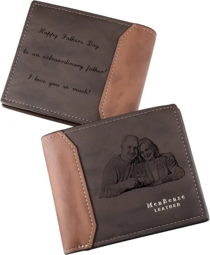 Vista 28 de INBLUE Billetera plegable grabada personalizada, cartera de cuero personalizada con foto y texto grabado, regalos para hombres, marido, papá, hijo