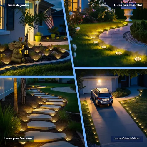 Vista 2 de SOLPEX - Paquete de 12 luces solares pequeñas para tierra, luces de entrada de coche, color blanco cálido Luces solares para caminos impermeables