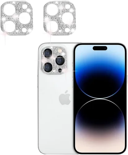 Vista 12 de [Paquete de 2] Protector de lente de cámara de cristal brillante para iPhone 11/iPhone 12 mini, cubierta de cámara trasera de diamante con purpurina