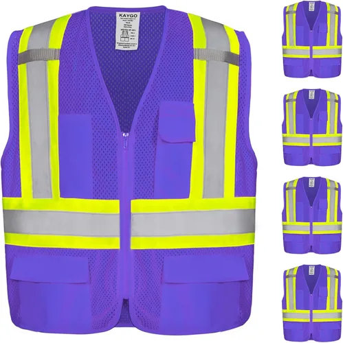 Vista 8 de KAYGO Chaleco de seguridad reflectante de alta visibilidad con bolsillos Poliéster transpirable ligero, de dos tonos, para construcción, almacén