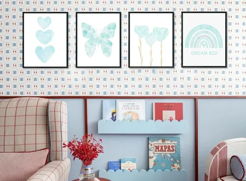 Vista 5 de ULEGIE Decoración de Habitación para Niña Pequeña, Arte de Pared Azul para Habitación de Niñas Nursery Sueña en Grande Juego de 4 Impresiones