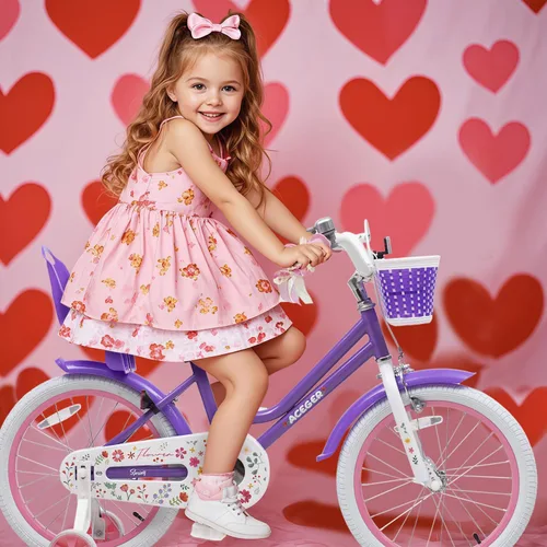 Vista 7 de ACEGER Girls Bike with Basket for Ages 2-12 Years Old Kids, 12 14 16 18 Inch with Training Wheels，Princess Style with Streamers, Handbrake & Coaster