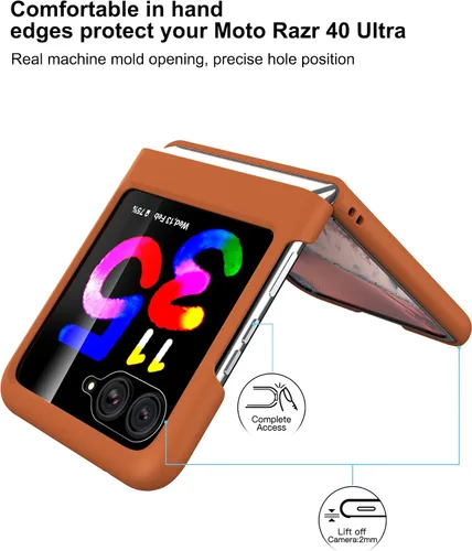 Vista 2 de Funda delgada de piel sintética para Motorola Razr Plus 2023, [cubierta frontal transparente + parte trasera de cuero duro de policarbonato] Marrón