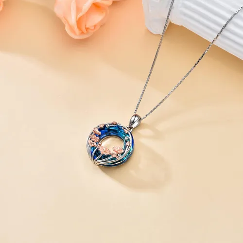 Vista 3 de YOSOPRETTY Lotus Necklace 925 Sterling Silver Lotus FlowerLotus Fish Crystal Pendant Necklace Moonstone Jewelry Gifts for Women Girls