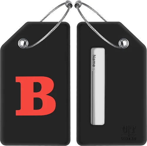 Vista 2 de Paquete de 2 etiquetas iniciales para equipaje, etiquetas de silicona para maletas con tarjeta de identificación de privacidad y lazo de metal