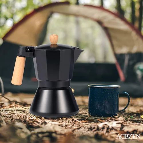 Vista 8 de Moka Pot - Cafetera para estufa, estilo italiano, cafetera clásica con mango de madera natural (3 tazas)