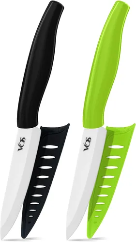 Vista 7 de Vos Cuchillo de pelar de cerámica - Hoja de circonia de 4 pulgadas con funda protectora - Cuchillo de cocina para frutas y verduras (Negro)