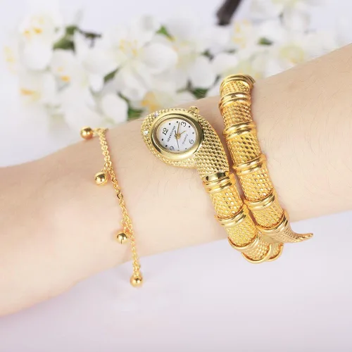 Vista 5 de Nextstart Diseño único de serpiente en forma de pulsera estilo reloj mujer diamantes adornos Gfit reloj casual, Oro