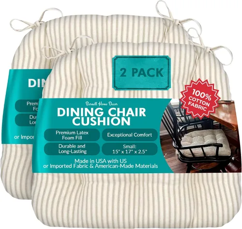 Vista 52 de Barnett Home Decor Ticking Stripe Berlin Blue - Almohadilla para silla de comedor con lazos, tamaño mediano 18, relleno de espuma de látex, lavable