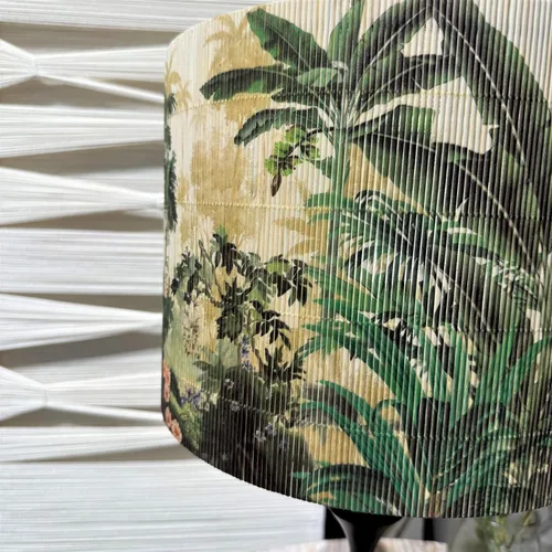 Vista 4 de Pantalla de bambú con diseño de plantas tropicales, adecuada para lámparas de pie y lámparas de escritorio, translúcida en forma de cubo, decoración