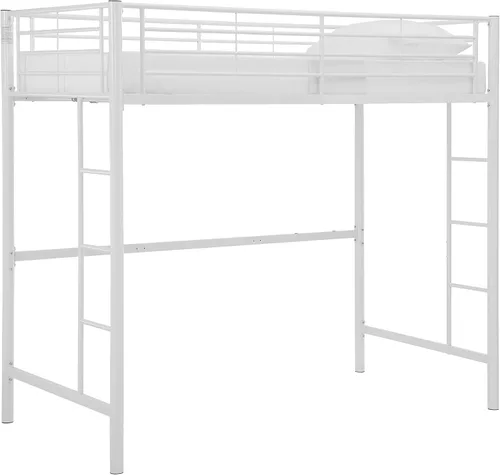 Vista 5 de Walker Edison Timothee Cama Litera Twin sobre Loft Industrial Urbana de Metal, Tamaño Twin, Blanco