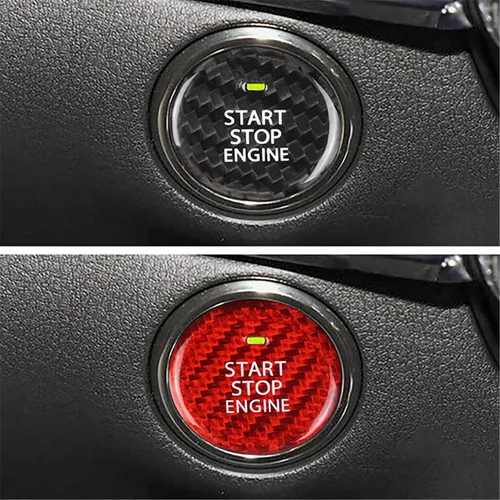 Vista 5 de Etiqueta engomada del interruptor de arranque de encendido negro para Mazda 3 Axela CX-30 EV Start Stop Motor Botón Cubierta de carbono genuino