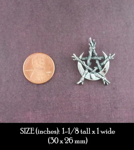 Vista 7 de Woot & Hammy Crescent Moon Bound by Twigs Pentagram Pendant, 100% Sterling Silver, Handmade