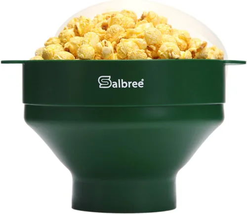 Vista 28 de La máquina original de palomitas de maíz Salbree plegable de silicona para microondas, recipiente microondas con capacidad para 16 tazas, utiliza