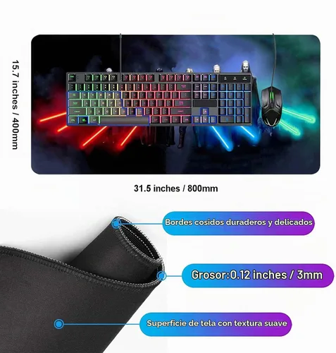 Vista 3 de Alfombrilla de mouse extragrande para juegos personalizada con base de goma antideslizante, bordes cosidos, alfombrilla de mouse lavable, teclado